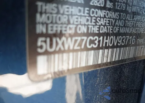 2017 BMW X3 Sdrive28I из США, поврежденный, VIN 5UXWZ7C31H0V93716